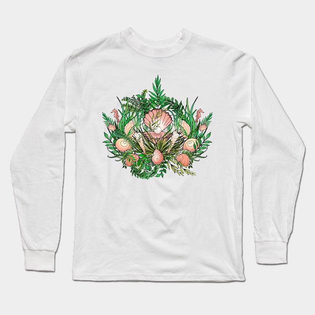 Seashell Garden On the Sea Floor Long Sleeve T-Shirt by IrishViking2